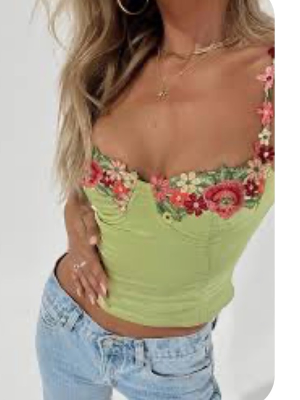 Princess Polly Enchante To Meet You Green Floral Embroidered Satin Cami Top Sz 0 - Picture 14 of 15